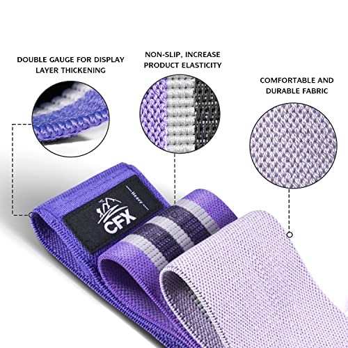 CFX Resistance Bands Set for Workout, Non-Slip Fabric Booty Bands with 3 Levels, Dark Purple & Purple