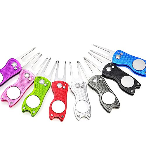 Metal Foldable Golf Divot Repair Tool with Ball Marker - Black+Blue