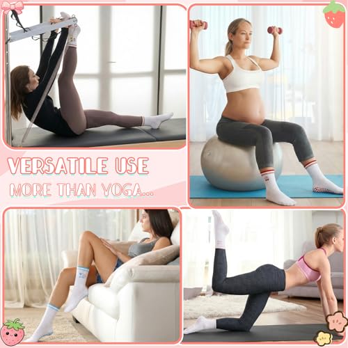 Pilates Socks with Grips for Women - 5 Pack, Cute Ruffled - Pink, Red, Yellow, Blue, Brown