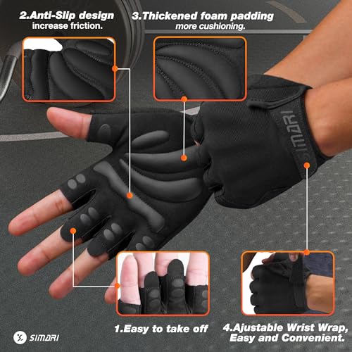 SIMARI Iron Black Large Breathable Padded Weight Lifting Gloves – Full Palm Protection