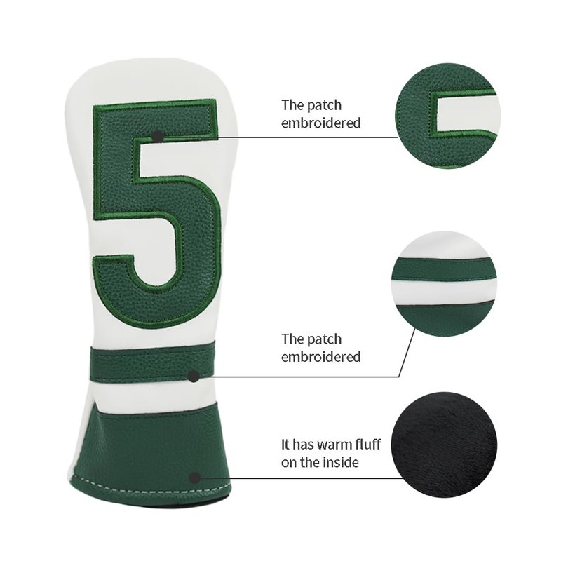 Scott Edward 1/3 Pcs Golf Club Covers, PU Big Number 1 3 5 Golf Headcovers for Driver Fairway and Hybrid Wood Fit Most Brand (Hybrid Green 5)