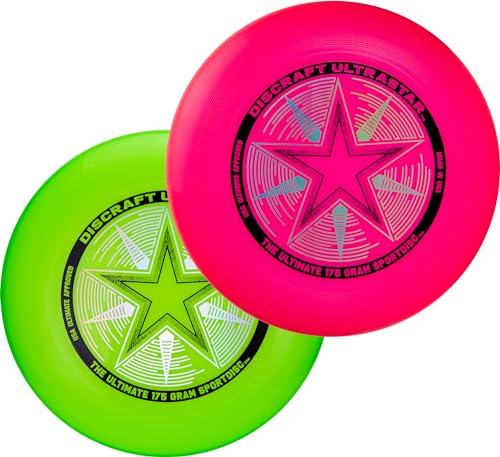 Discraft Neon Green & Pink UltraStar Ultimate Discs 2 Pack - Standard Size, for Casual & Competitive Play