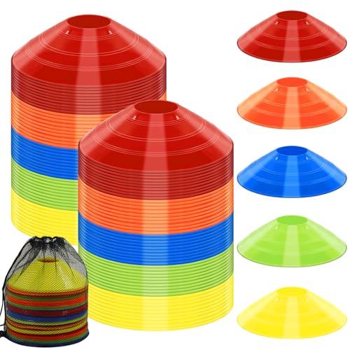 Agility Training Cones - 15 Pack Multi-Color with Carry Bag