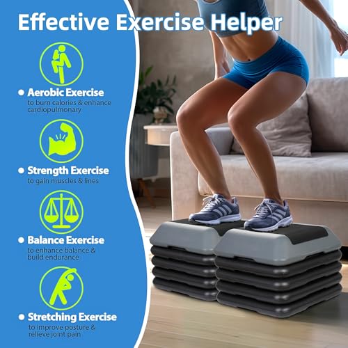 Adjustable Aerobic Step Platform - 16 Inch, 4 Height Levels, Gray