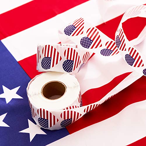500-Count American Flag Stickers - Heart Shaped, 1.25 x 2.125 Inches