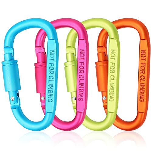 Aluminum D-Ring Locking Carabiner Clips - 4 Pack, 3 Inch