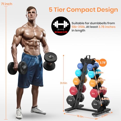 5-Tier Dumbbell Rack for Home Gym - Black A-Frame Stand Only