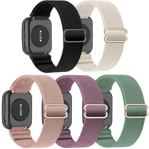 5 Pack Stretchy Watch Bands for Amazfit Bip & GTR Series - Black/Cactus/Starlight/Smoke Violet/Milk Tea