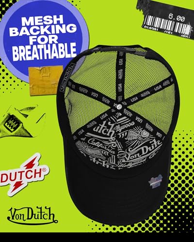 Von Dutch Unisex Americana Star Trucker Hat - Mesh Back, Snap-Back, One Size, Black Star