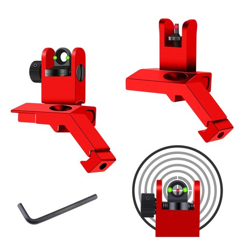 Fiber Optic 45 Degree Offset Iron Sight Set - Rapid Transition Front and Rear Backup Sights for Picatinny Rail (45 Degree Flip Up Sights-Red) ST4502R