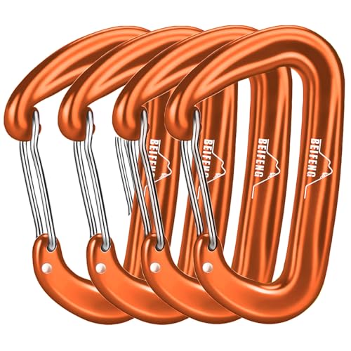 Heavy Duty Lightweight Locking Carabiner Clips - Orange 4Pcs