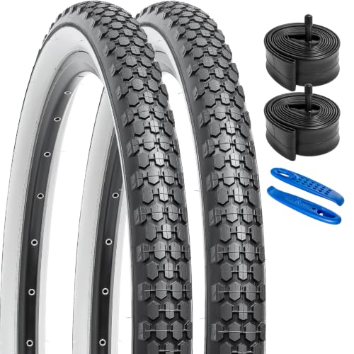 YunSCM 2-Pack 24x2.125 White Wall Bike Tires for Mountain, Gravel & Hybrid Bikes
