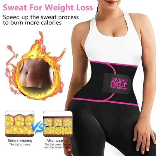 Waist Trainer for Women - Sweat Band for Belly Fat - Medium Black/Pink