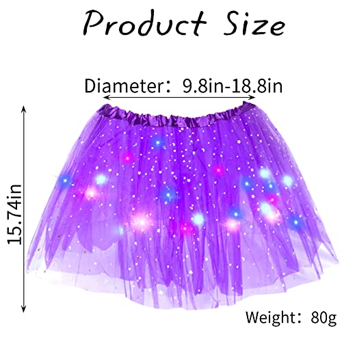 LED Tutu Skirt - Sparkly Layered Tulle Costume for Women, Dark Purple
