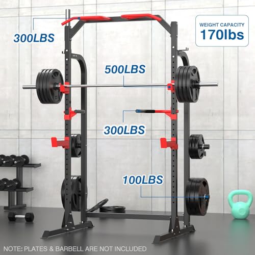 Half Power Cage Squat Rack with Pulley System and Weight Plate Storage