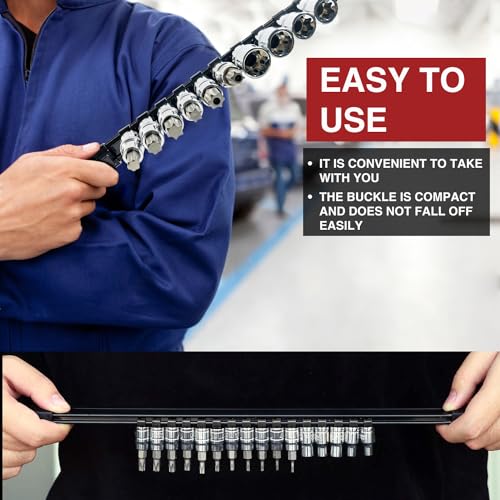 AMM 9-Piece Socket Organizer, 1/2 inch, 3/8 inch and 1/4 inch Drive ABS Tools-Black Socket Holder,Heavy Duty Socket Racks, Premium Quality Socket Clip Rail Holder,The best tool trays in the garage