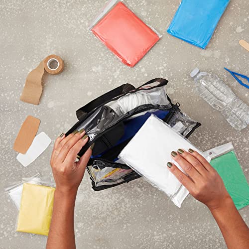 Juvale Disposable Rain Ponchos for Adults - 50 Pack, 50 x 40 in, Rainbow & Clear - Hooded Waterproof Ponchos for Women & Men - Festival & Theme Park Essentials - Packable Travel Rain Poncho