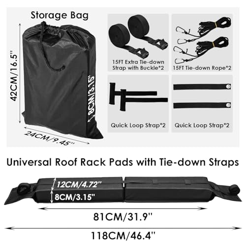Universal Soft Roof Rack Pads with Tie Down Straps for Kayaks & Surfboards