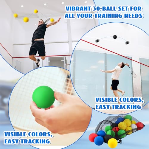 Bulk Rubber Racquetballs - 30 Multicolor Training Balls