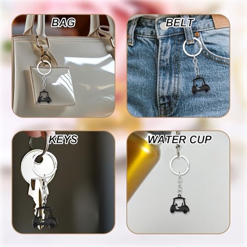 Golf Cart Keychain Set - Durable Zinc Alloy - Black, 2 Pack