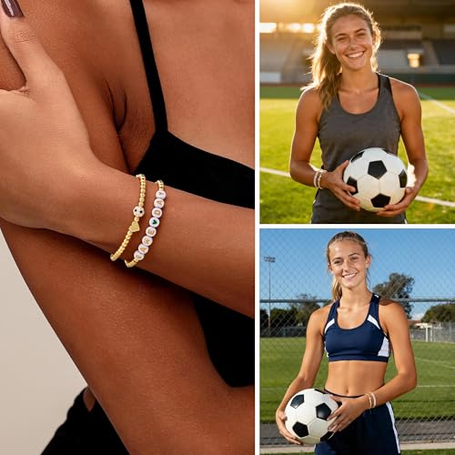 Gold Heart Soccer Beaded Bracelet for Women - Sports Jewelry Gift