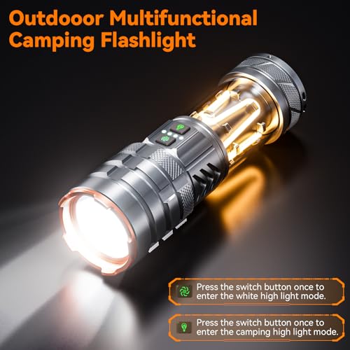 LED Flashlights High Lumens Rechargeable, 90000 High Lumens Super Bright Flashlight Camping with 11 Modes & Waterproof, Powerful Handheld Flashlight for Camping Emergencies, Outdoor, Hiking, Working