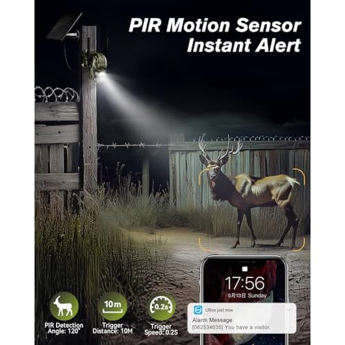 Xega 4G LTE Cellular Trail Camera Built-in SIM Card, 2K No Wi-Fi Hunting Camera Solar for Wildlife, HD Live Streaming, PIR Detection, Instant Alarm, Color Night Vision, 2-Way Audio, IP66