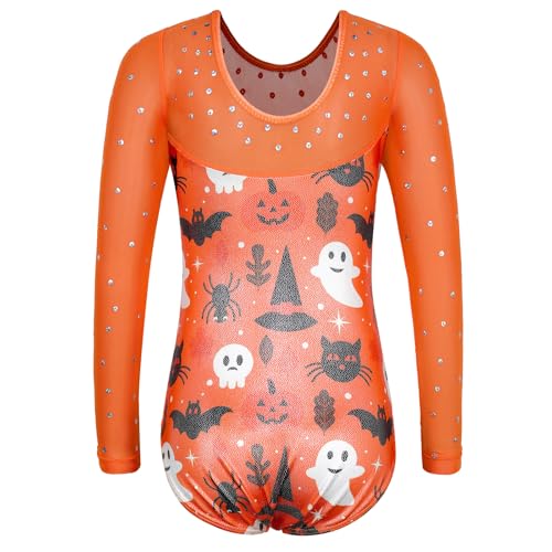 Girls 3/4 Sleeve Gymnastics Leotard with Mesh Sequin - 4-5T Orangepumpkin
