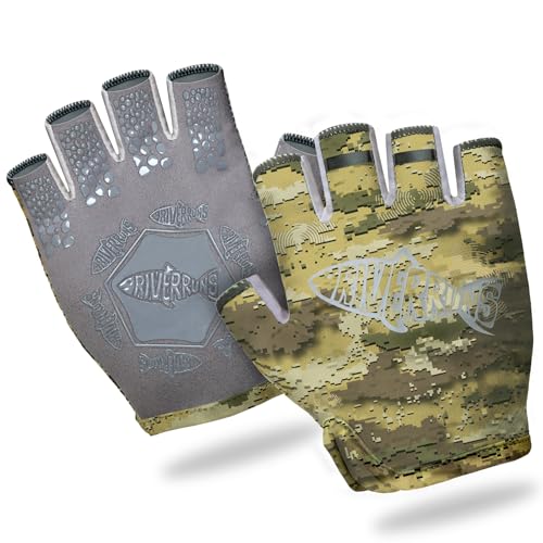 UPF 50+ Fingerless Fishing Gloves - Short Cuff Breathable - Small / CamoKhaki