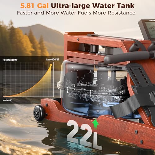 Water Rowing Machine - Foldable with 22L Tank, Bluetooth Monitor