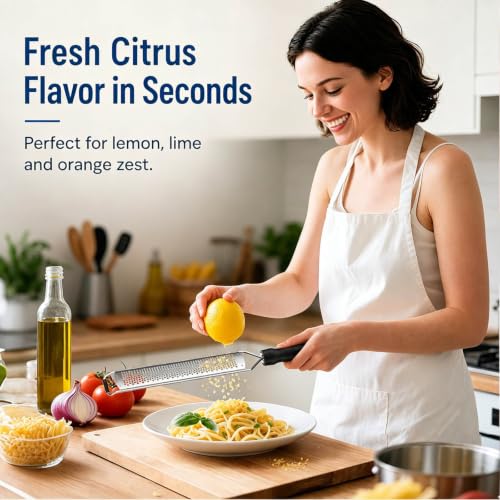 Lemon Zester Grater - Stainless Steel with Handle - Black