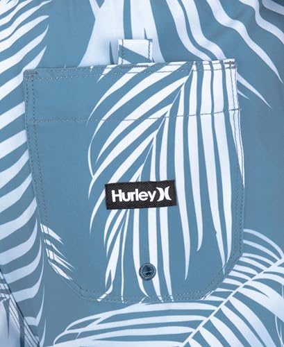 Hurley Men's 4-Way Stretch Boardshorts with Compression Liner - Large Grey Teal Leaf Print