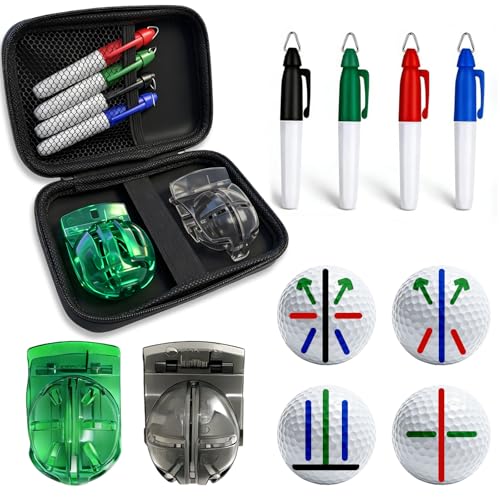 HIFQUI Precision Golf Ball Marker Set with Carry Case – 4 Marker Colors & 2 Stencils