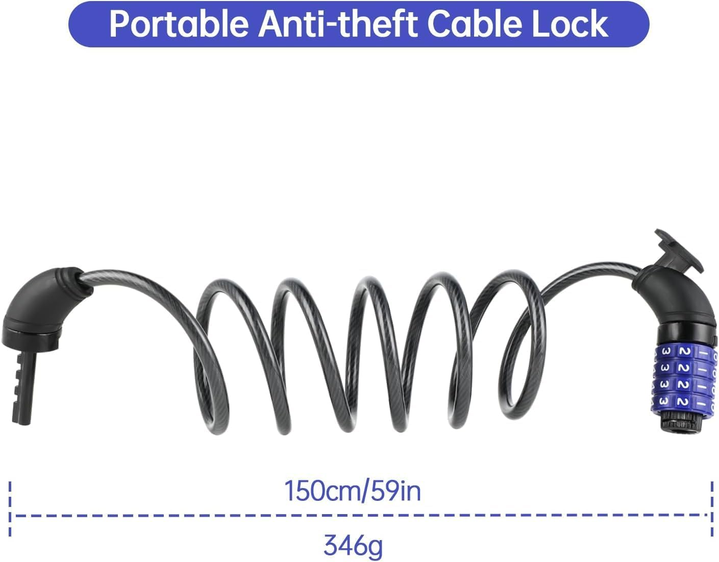 Skiennix 4-Digit Security Bike Lock Cable - Anti-Theft Resettable Combo Lock for E-Scooters & Bicycles