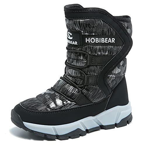 GUBARUN Big Kid Snow Boots Waterproof Winter Shoes - Black, Size 4