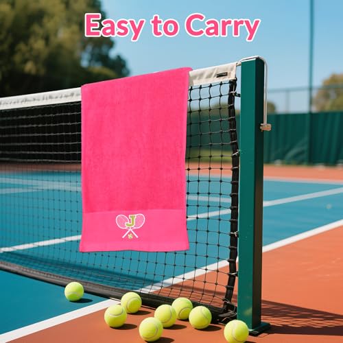 OXYEFEI Pink Initial-C Tennis Towel 13x43 in Cotton Embroidered Gift