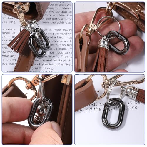 10-Pack Black Oval Carabiner Clips - Metal Keychain Hooks