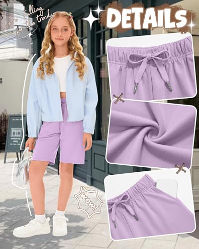 Halfchet Girls Bermuda Sweat Shorts 4-Pack, 11-12y - Taro Purple, Gray, Haze Blue, Black
