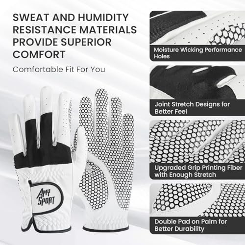 Men’s Golf Gloves - Enhanced Grip All Weather - White - Medium-Large - Left Hand