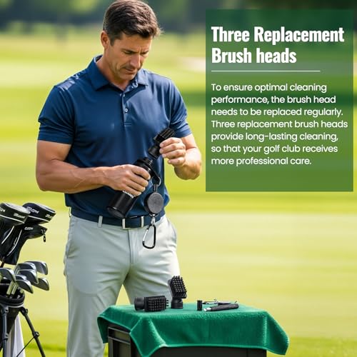 Golf Club Brush Cleaner with Groove Sharpener & 3 Heads