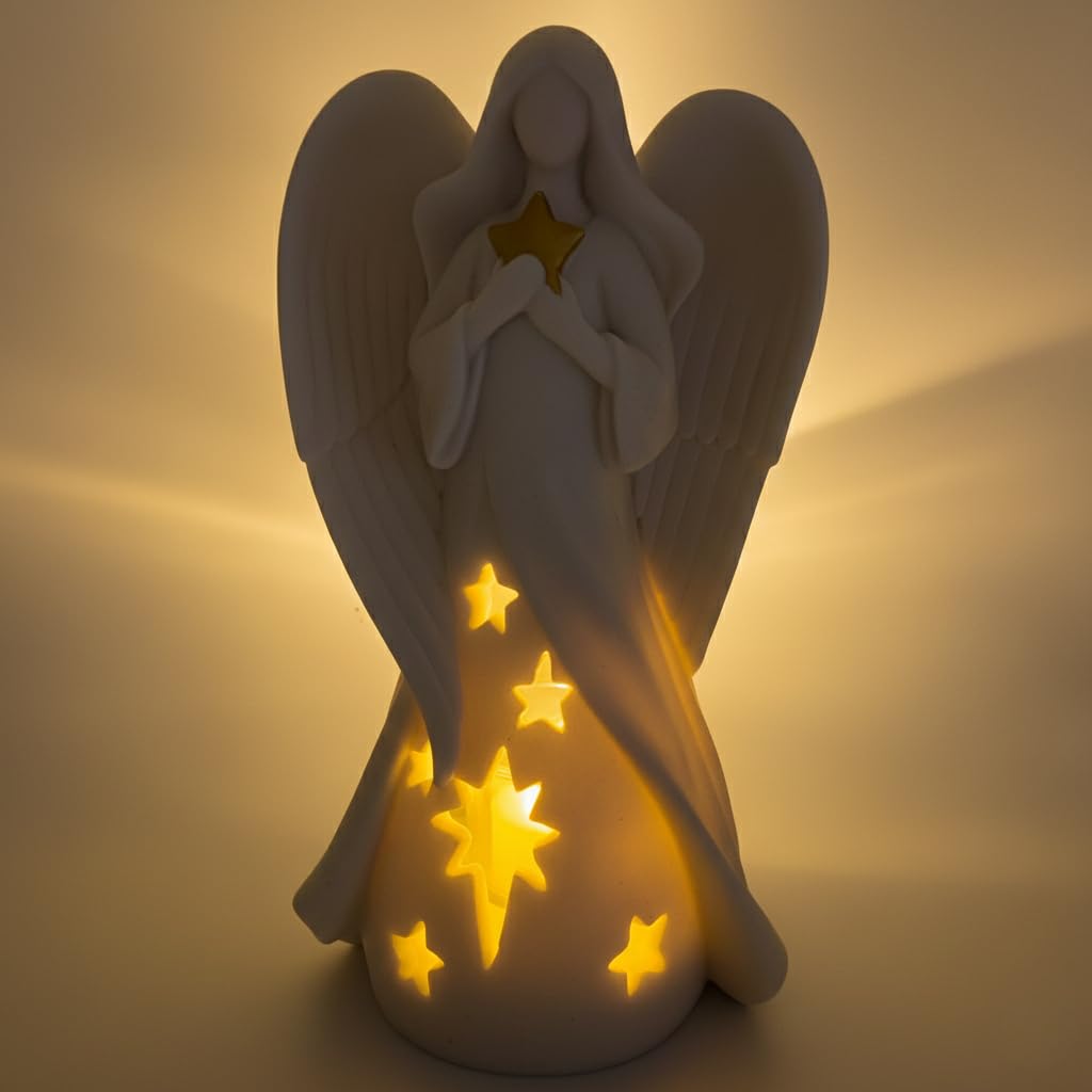 OakiWay Sympathy Gifts - Star Angel Tealight Candle Holder with Flickering LED Candle, Memorial Present for Loss of Loved One, Bereavement & Remembrance Home Decor