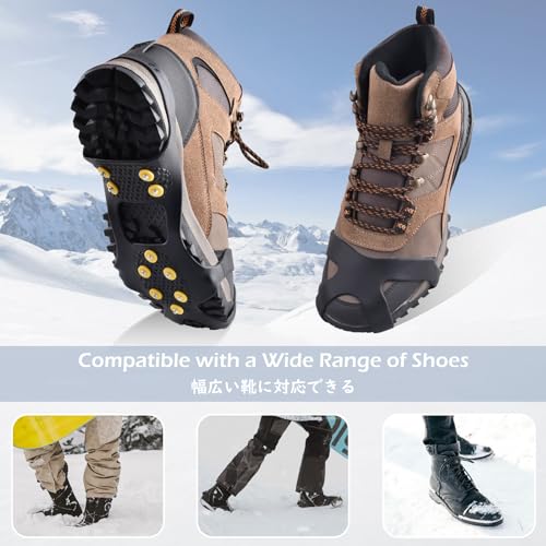 Ice Cleats for Shoes and Boots - Anti-Slip Traction Crampons - 10 Studs, Large, Black
