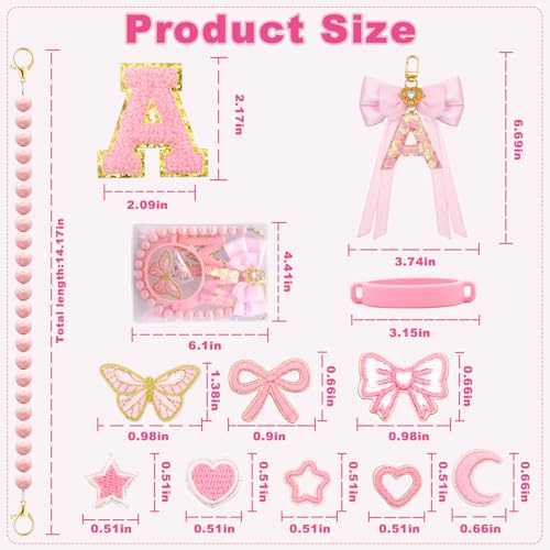 Personalized Pink Letter Accessories Set for Owala Bottle - Letter A