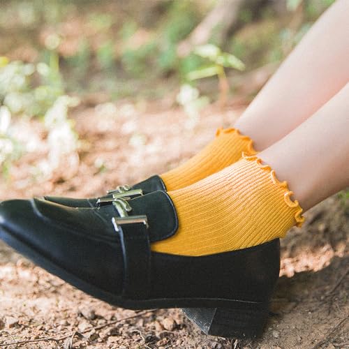 Casual Ruffle Cotton Ankle Boot Socks - Yellow