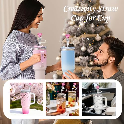 Crown Diamond Straw Topper Set - Bling Tumbler Covers for Stanley Cups - New Pink Peony