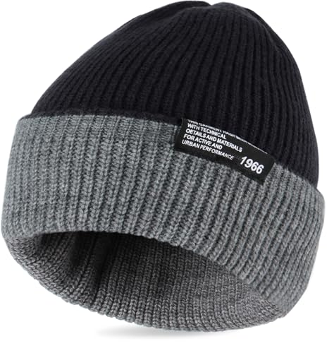 Unisex Double-Sided Color-Blocking Knit Cuffed Beanie - Black