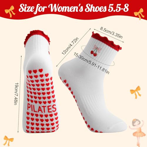 Non-Slip Yoga Socks for Women - Embroidery Pilates Grip Socks - 5 Pairs