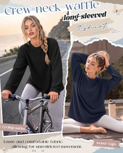 Neer Women's Oversized Waffle Knit Sweatshirts 4-Pack with Large Sizes - Black, Gray, Navy, Wine Red