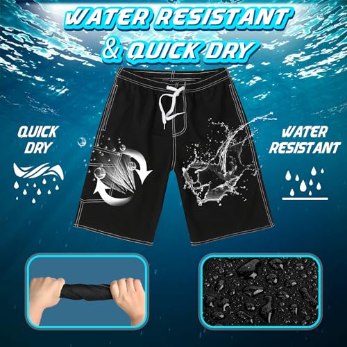 Men's Quick Dry Swimming Trunks with Mesh Lining - Large Black