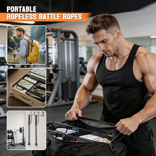 Cordless Battle Ropes - 2PCS Portable Workout Set with Gloves & Bag